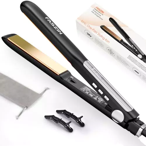 Faszin Piastra per capelli professionale, piastra al titanio a riscaldamento rapido con ioni negativi per creare uno stile elegante
