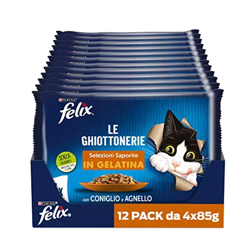Purina Felix Le Ghiottonerie Cibo Umido per Gatti con Manzo e Carote e con Pollo e Pomodoro