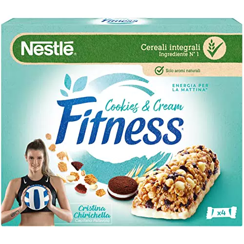 FITNESS COOKIES&CREAM Barretta di Cereali Integrali con Biscotti al Cacao e Cioccolato 4 Pezzi