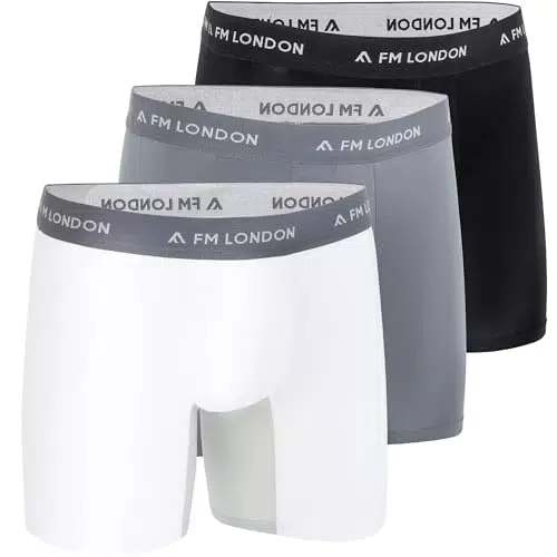 FM London Boxer da uomo in fibra di bambù con interno coscia anti-sfregamento, 5 pezzi