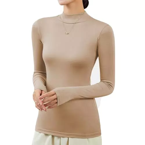Maglietta seamless termica in microfibra da donna, cammello, L