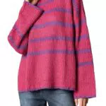 Goldenpoint Donna Maglione Over Collo Alto a Righe, Colore Rosso