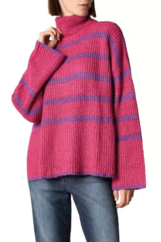 Goldenpoint Donna Maglione Over Collo Alto a Righe, Colore Rosso