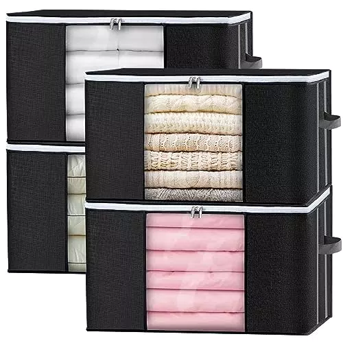 GoMaihe 4 PCS Scatole per Armadio Salvaspazio, Scatole per Vestiti Porta Abiti Grande capacità Contenitori con Manico