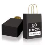 Gucass 50 Pezzi Sacchetti Carta con Manici, Nera Borse Carta Kraft Sacchetti da Regalo Carta