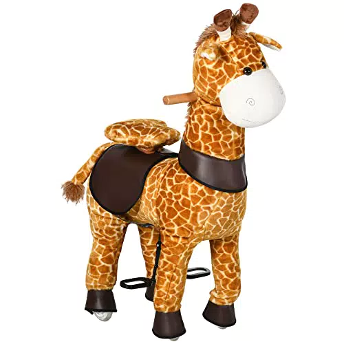 HOMCOM Cavallo a Dondolo con Ruote a Forma di Giraffa
