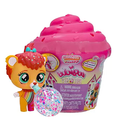 IMC Toys Bubiloons Confetti Party, Bambola Animaletto da Collezione a Sorpresa che Gonfia Palloncini