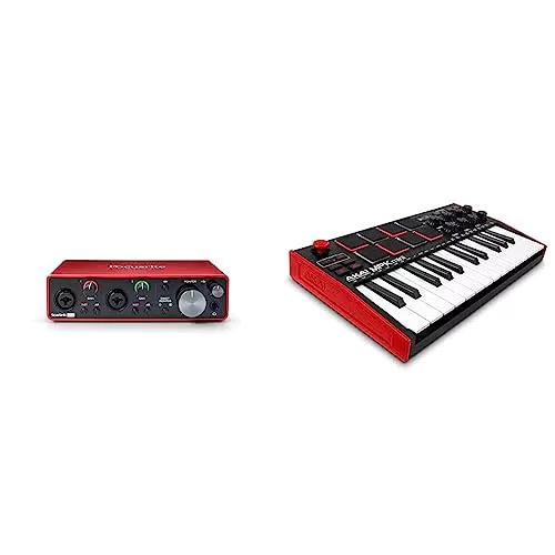 Interfaccia audio USB Scarlett 2i2 di Focusrite per registrare e creare brani & Akai Professional Mpk Mini Mk3 - Tastiera Midi Controller Usb A 25 Note Con 8 Drum Pad Retroilluminati