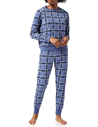 Iris & Lilly Set Pigiama in Pile Donna, Blu/Bianco a quadretti