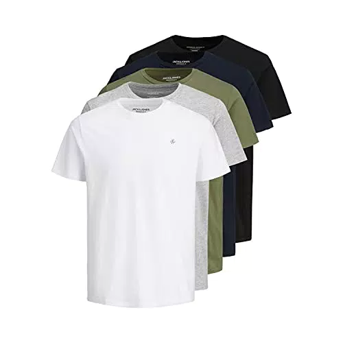 JACK & JONES Maglietta da uomo  con Collo Rotondo, 5 pezzi