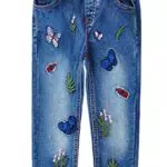 KIDSCOOL SPACE Little Big Girls Ricamo Farfalla Erba Slim Jean Pantaloni 2blue Butterflies 34