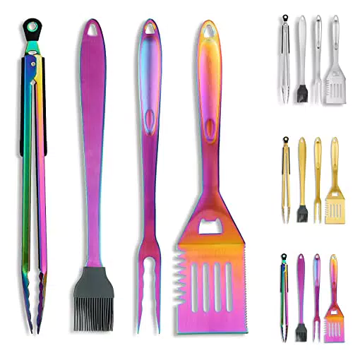 Kyraton arcobaleno BBQ Accessori Barbecue 4 pezzi, Set di accessori per piastra