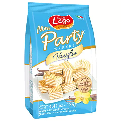 Gastone Lago Mini Party Cacao 125g, Mini Wafer con Crema Cacao 74% con 5 Strati Friabili di Wafer e una Crema Cioccolato Vellutata