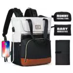 Lekespring Borsa per pannolini con fasciatoio e 2 tasche portaoggetti - Borsa fasciatoio agganciabile a passeggini e valigie - Zaino porta pannolini con porta di ricarica USB - Nero-02