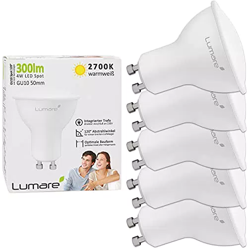Lumare GU10 LED Spot 4W, Sostituisce 35W, 340 Lumen 2700K bianco caldo