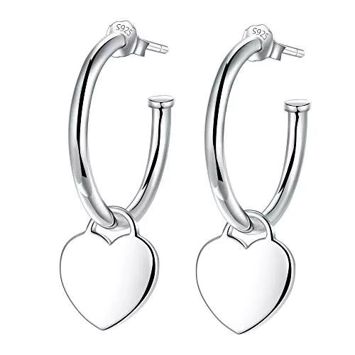 Lydreewam Orecchini Cerchio Donna Argento Sterling 925 con Cuore amore Pendenti
