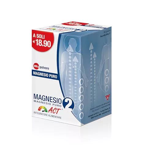 Magnesio 2 Act Puro, Integratore Alimentare in Polvere a base di Magnesio che Riduce la Stanchezza e L'Affaticamento - 1 Confezione da 300gr
