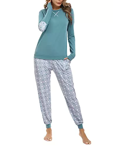 Marvmys Pigiama Donna Invernale Caldo Cotone Pigiama Donna Cotone Lungo Pigiama Donna Invernale a Maniche Lunghe Set Pigiama Donna con Tasche