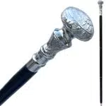 Medieval Replicas Bastone da passeggio bastone da passeggio con argentato floreale verziertem Knauf nero Colpo