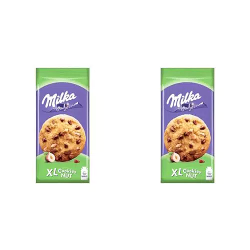 Milka, Cookies XL Nut, Biscotto Maxi Croccante con Golose Pepite di Cioccolato al Latte Milka e Nocciole Tostate