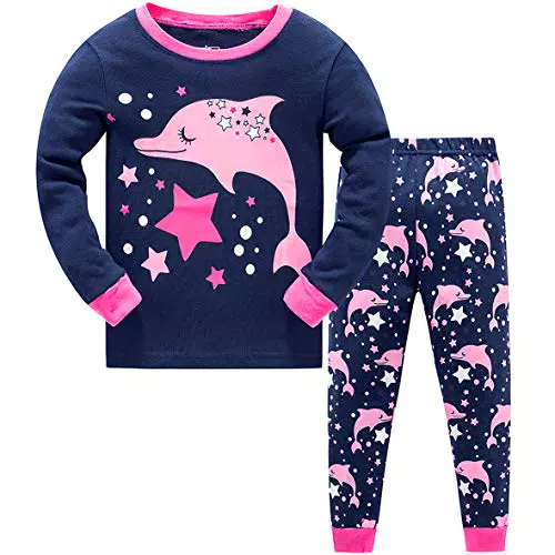 MIXIDON Bambine 2 Pezzi Pigiama a Maniche Lunghe per Ragazze Pajama Set 100% Cotone 2-10 Anni
