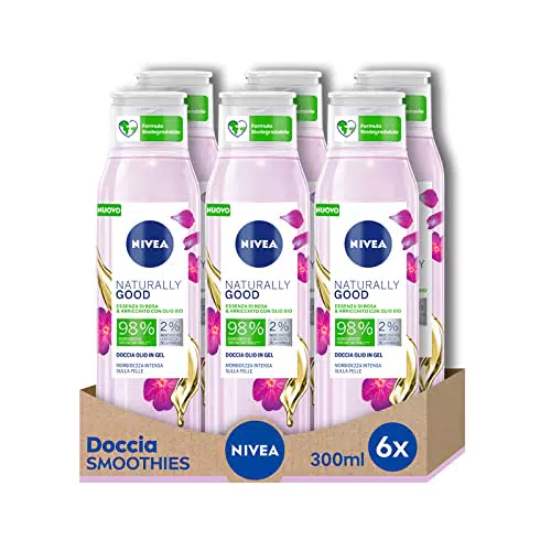 NIVEA NATURALLY GOOD Doccia Olio in Gel Rosa,  6 pezzi