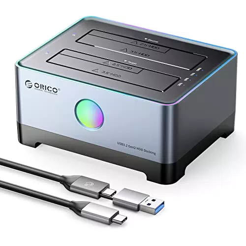 ORICO RGB Clone Docking Station per disco rigido, USBC Alluminio Dual Bay Hard Drive Dock per SATA 2