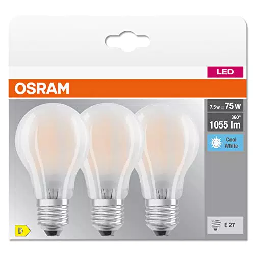 OSRAM LED BASE Classic A75, lampade LED a filamento smerigliato in vetro per base E27