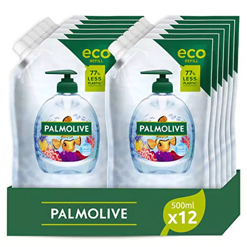 Palmolive Eco Ricarica sapone liquido mani Aquarium 12 x 500ml I Protezione contro i batteri I Vegano