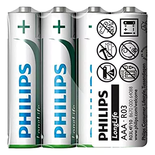 Philips R03L4F/10 LongLife Batteria, 1.5 V, 7.5 g, Bianco