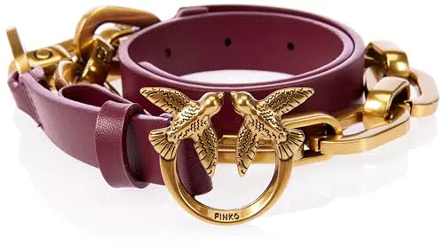 Pinko Love Day Macro Chain H2 Belt V Cintura, R40q_Dark Red-Antique Gold