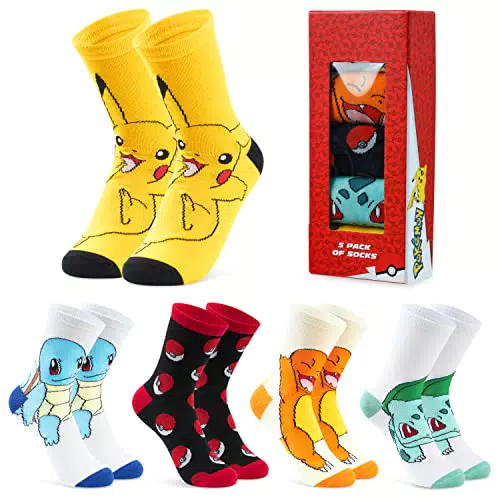 Pokémon Calzini Bambino Pacco da 5 Calze Ragazzo Ragazza in Cotone Misto Elasticizzato Taglia Unica Gadget Ufficiale