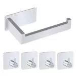 Porta Carta Igienica, Revivoer Portarotolo Carta Igienica Adesivo con 4 Ganci da Muro in Acciaio Inossidabile 14cm