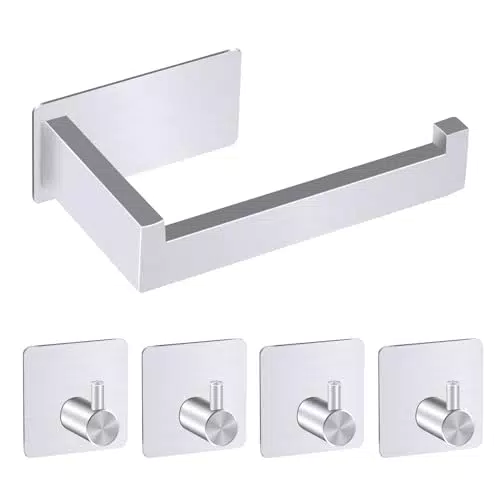 Porta Carta Igienica, Revivoer Portarotolo Carta Igienica Adesivo con 4 Ganci da Muro in Acciaio Inossidabile 14cm
