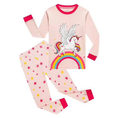 Qzrnly Bambine 2 Pezzi Pigiama a Maniche Lunghe per Ragazze Pajama Set 100% Cotone