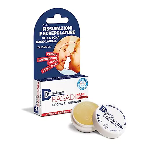 Ragadi Naso Labbra - Lipogel per naso e labbra screpolate - Balsamo labbra riparatore - Idrata e nutre la pelle della zona naso-labiale - 8 ml - Dermovitamina