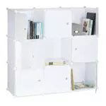 Relaxdays armadietto con ante e divisori in plastica, 9 scomparti, bianco
