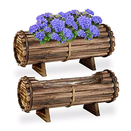 Relaxdays Fioriere in Legno, Set 2 Portavasi per il Balcone & il Davanzale