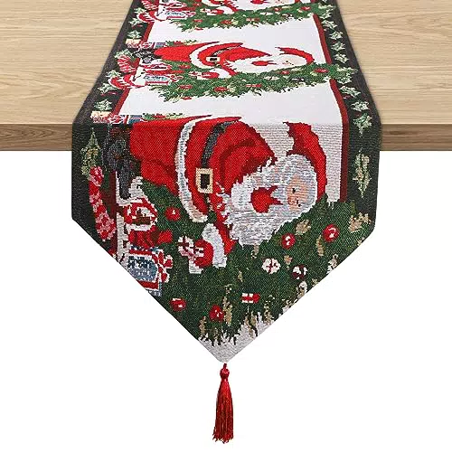 Runner da tavola di Natale, Plaid rosso nero di Padre Natale