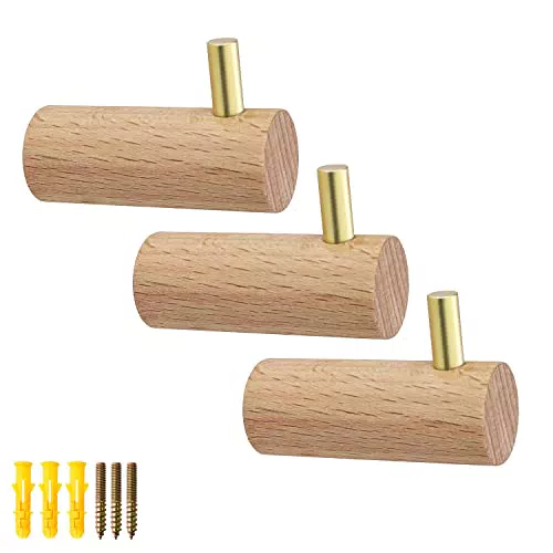Set di 3 Ganci Appendiabiti In Legno, TIANLIN Gancio da Parete in Legno di Faggio