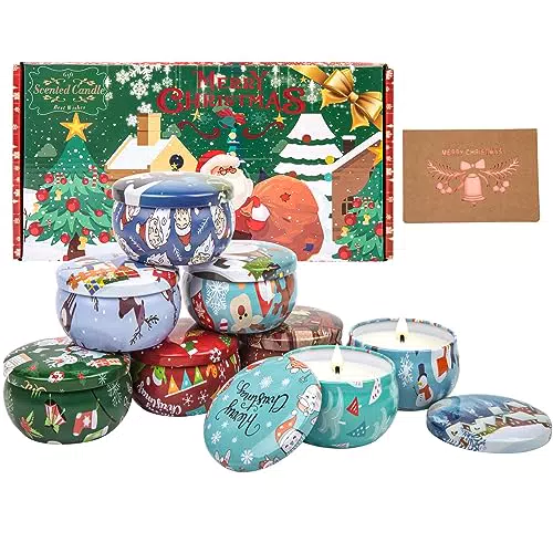 Set di 8 Candele Profumate Natale per Donna, Candele Portatili per Aromaterapia da Viaggio Con Cera di Soia Naturale e Olio Essenziale