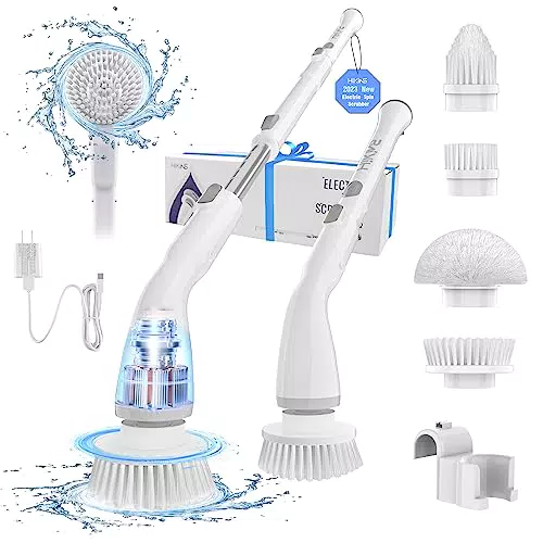 Spazzola Rotante Pulizia Casa, HiKiNS Spazzola Elettrica per Pulizia fili 8 in 1 con Impugnatura Regolabile per la Pulizia per Bagno/Cucina/Auto