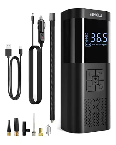TEMOLA Mini Compressore Aria Portatile, Potente Senza Fili con Luce LED