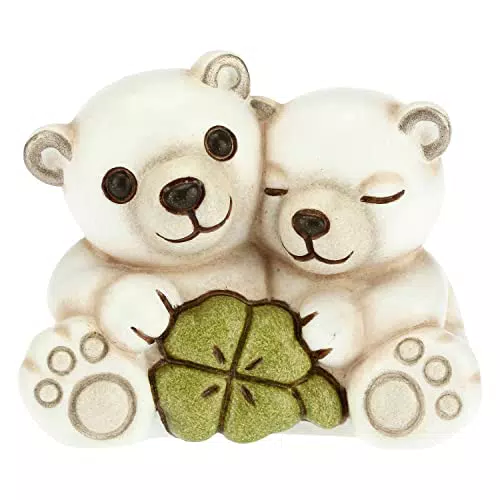 THUN - Mini Coppia Orsi Polari con Quadrifoglio Portafortuna - Ceramica - Linea Natale - Living