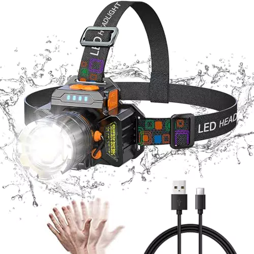 Torcia Frontale USB Ricaricabile lampada testa LED con 7 Modalità luce per testa IPX4 Impermeabile Regolabile per Corsa