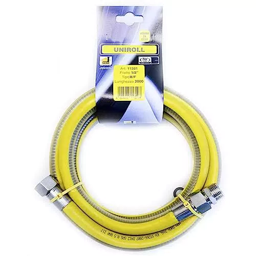 Tubo flessibile gas 2 mt 1/2" MF inox a norma EN 15266 per piano cottura/cucina UNIROL