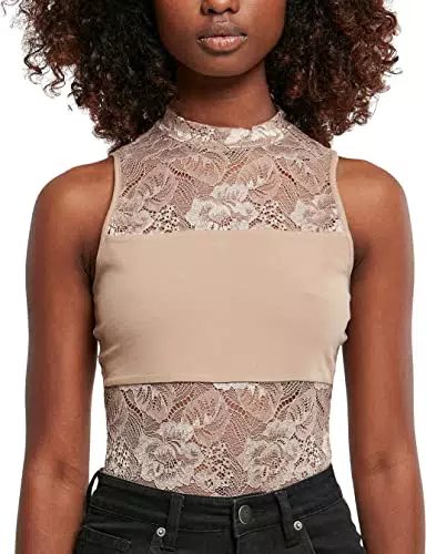 URBAN CLASSICS Body Donna in Pizzo, Top in Pizzo Sexy Smanicato per Donna