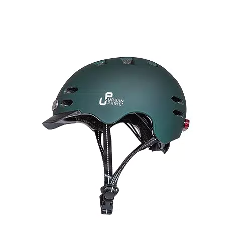 Urban Prime Urban Helmet, Casco Protettivo con Visiera e Luce Anteriore/Posteriore