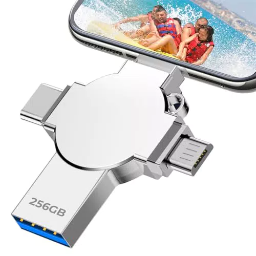 Uzwont Chiavetta USB 256GB - 4 in 1 Metallo Pen Drive 3.0 Alta Capacità USB 3.0 Pendrive Grande Memoria Penna per Smartphone OTG Android Computer Tablet