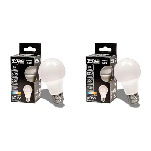 V-TAC Lampadina LED con Attacco E27 8, 5W A60-806 Lumen - Lampadine LED Massima Efficienza e Risparmio Energetico - 4000K Luce Bianca Naturale
